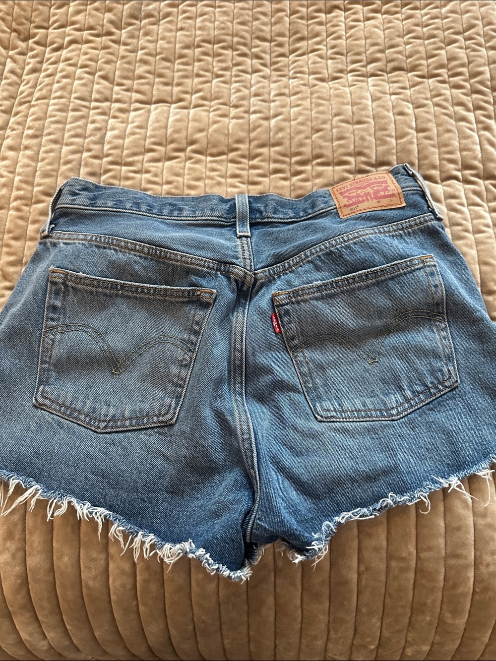 Levi's Medium Blue Denim Frayed Hem Women's Shorts